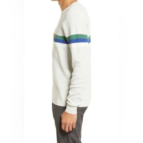 Outerknown Gray Crewneck Sweater with Rainbow Stripes